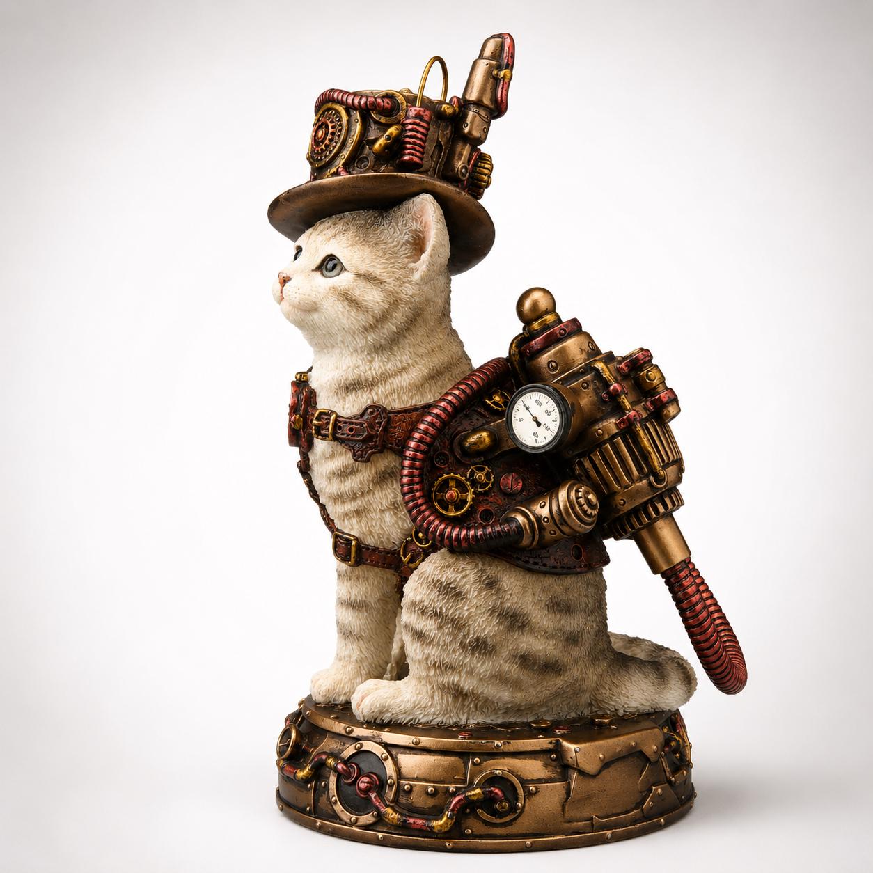 Steampunk Cat Statue, Mechanical Kitten Figurine, Victorian Fantasy Decor, Clockwork Cat Sculpture, Geek Gift, Steampunk Collectible