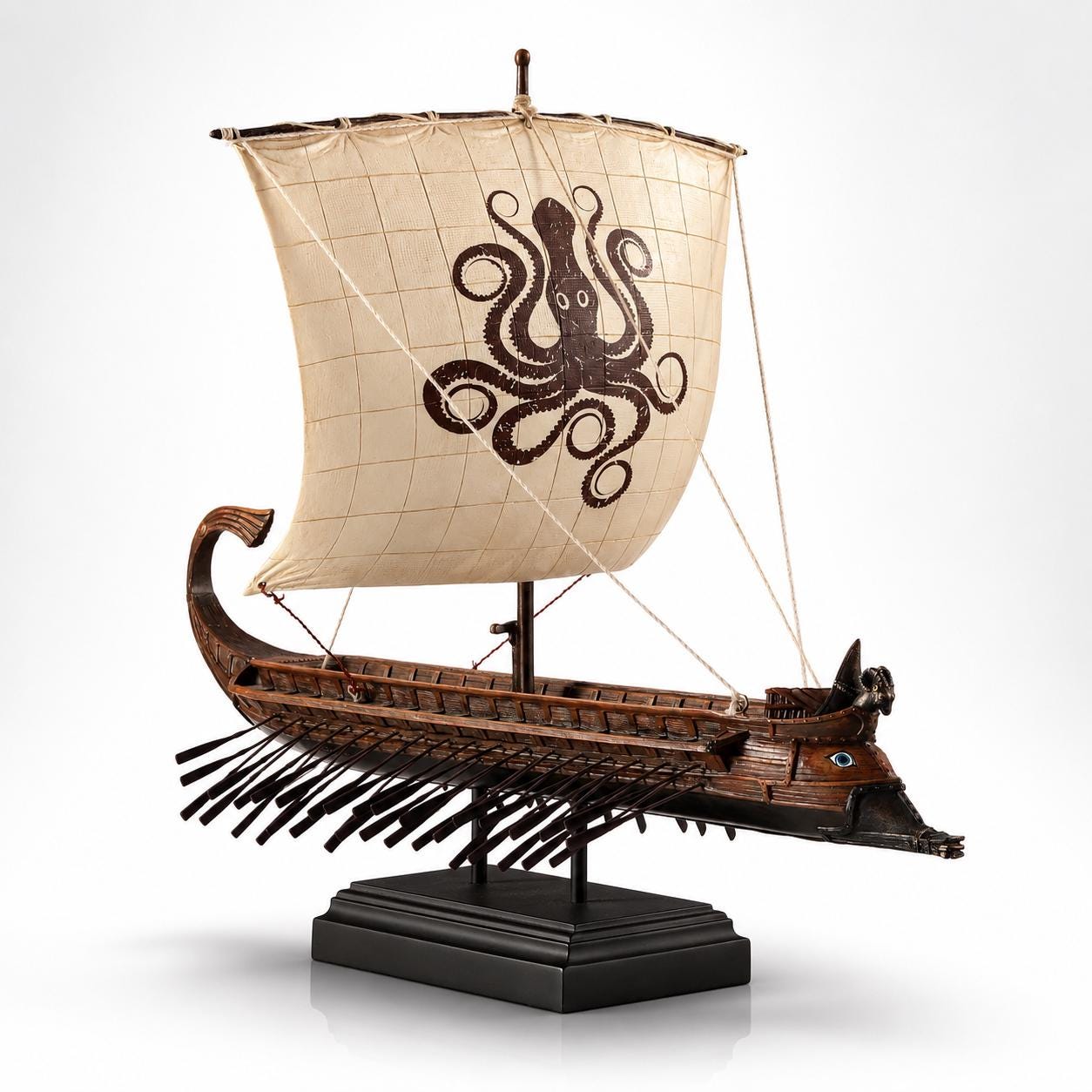 Ancient Greek Trireme Model Ship with Octopus Sail – Nautical Decor