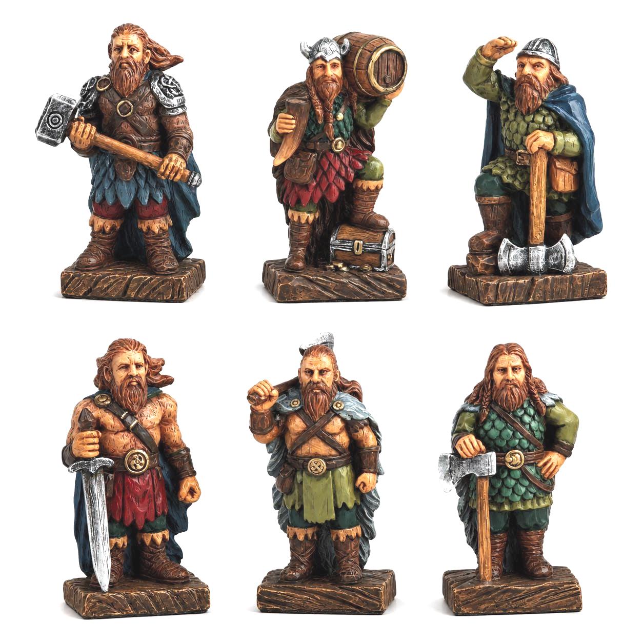 Viking Longship & Warband of Six, Norse Dwarf Warriors, Drakkar Ship Display, Viking Tabletop Decor, Scandinavian Gift