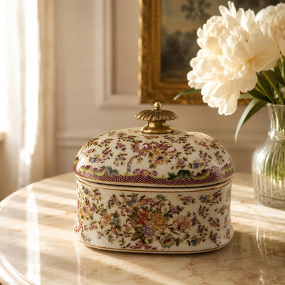 Floral Porcelain Trinket Box | Handcrafted Porcelain Decor