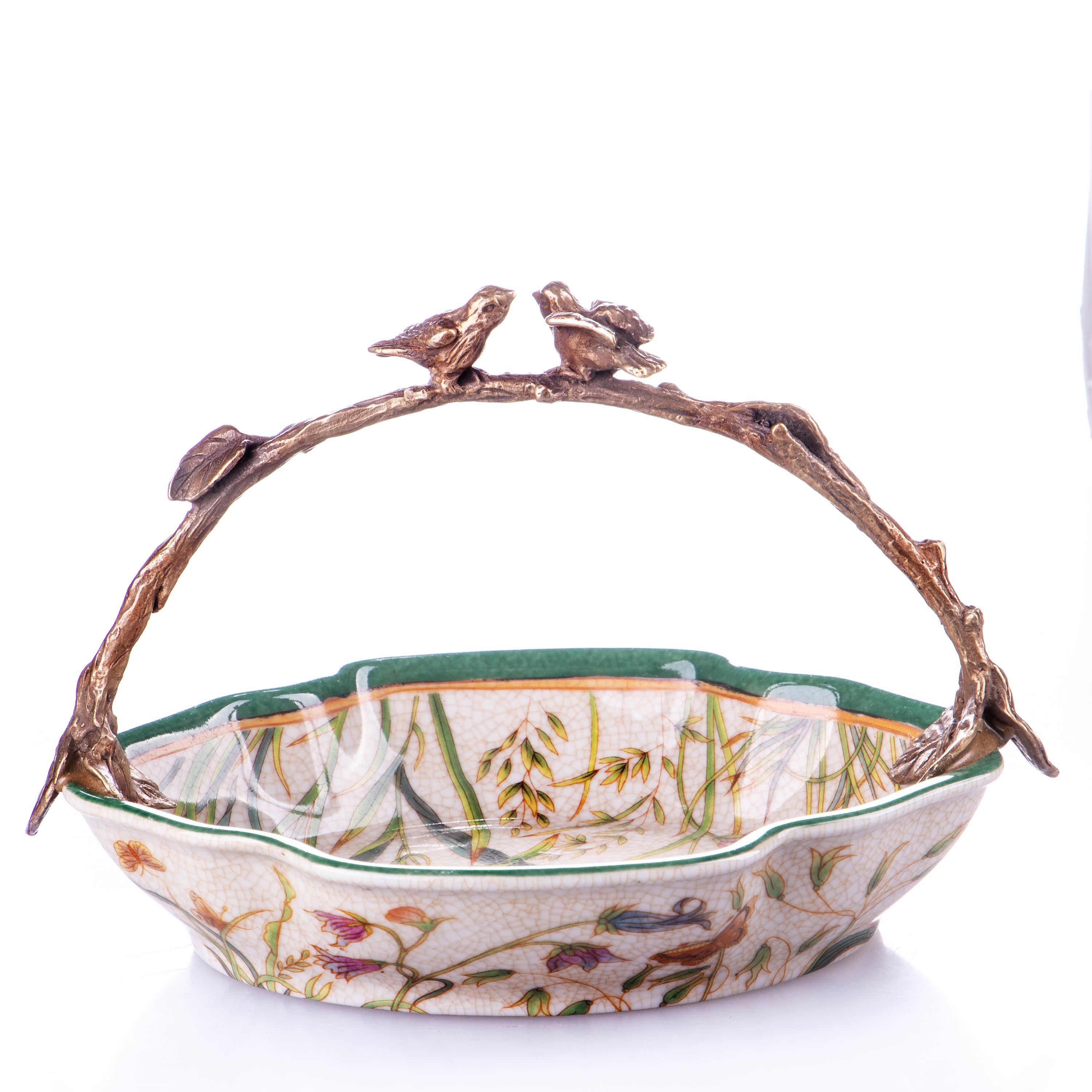 Bird Branch Fruit Bowl | Handcrafted Bronze Decor