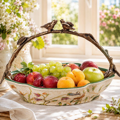 Bird Branch Fruit Bowl | Handcrafted Bronze Decor