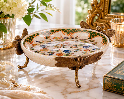 Dragonfly Porcelain Trinket Dish | Handcrafted Bronze Decor