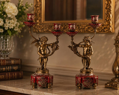 Vintage Cherub Candelabra Pair | Handcrafted Bronze Decor