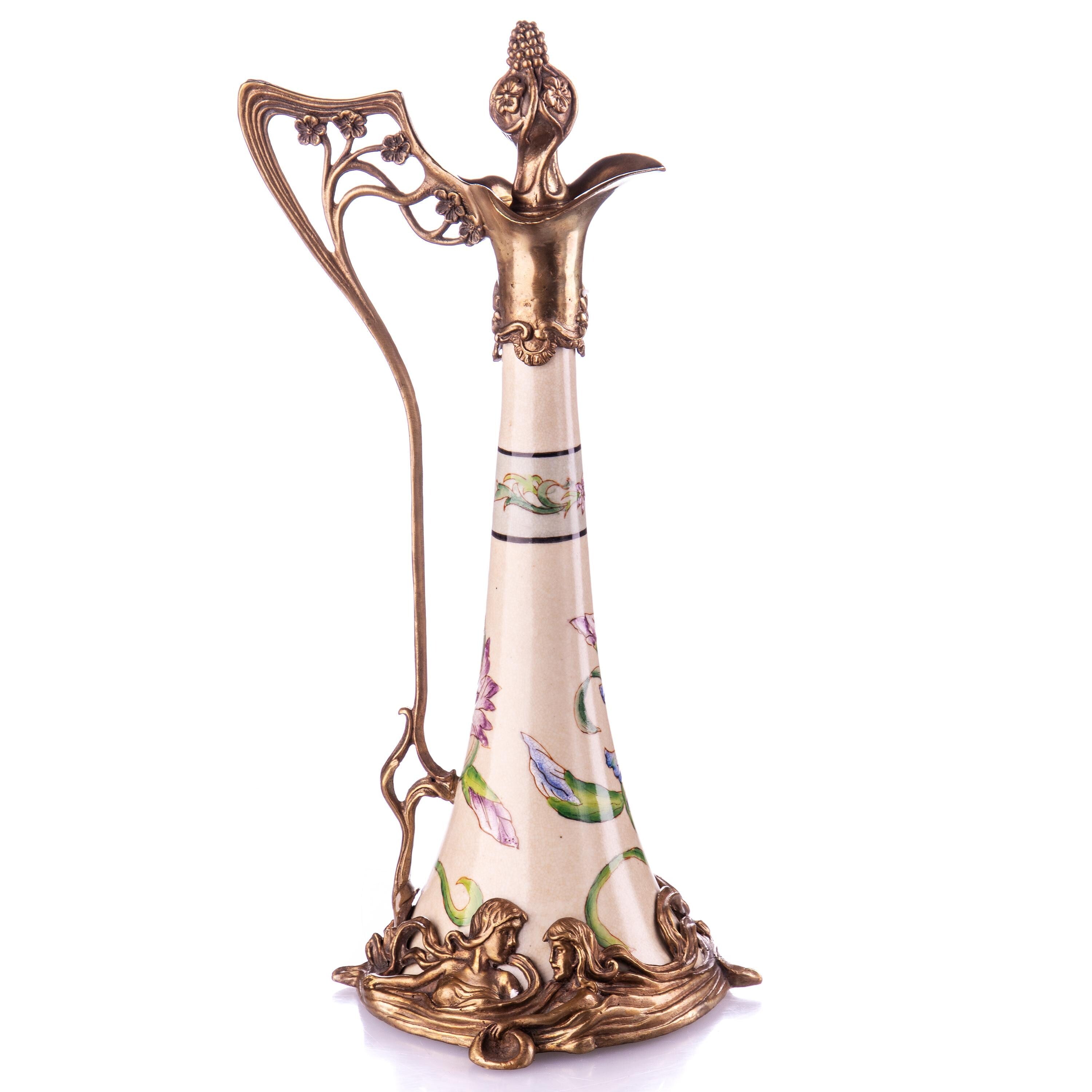 Art Nouveau Floral Ewer Pitcher | Handcrafted Brass Decor