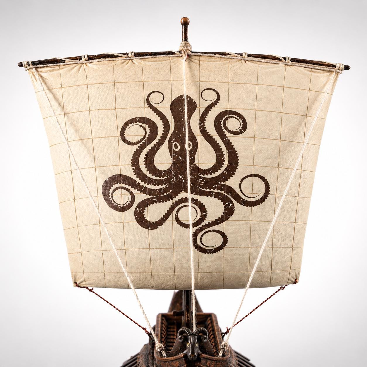 Ancient Greek Trireme Model Ship with Octopus Sail – Nautical Decor