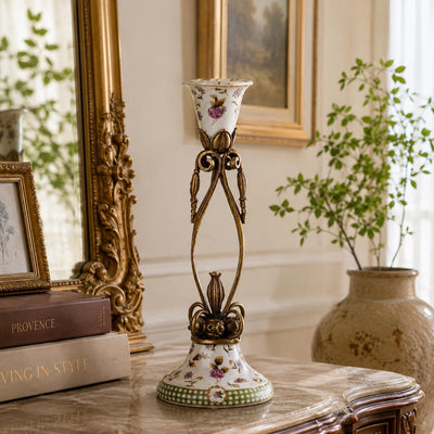 Vintage Porcelain Bronze Candle Holder | Handcrafted Bronze Decor