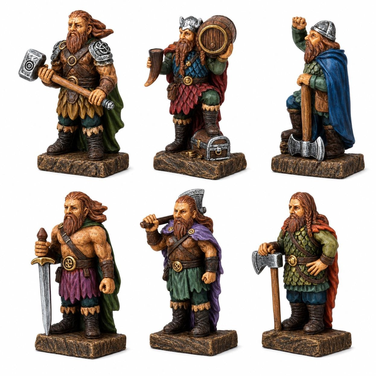 Viking Longship & Warband of Six, Norse Dwarf Warriors, Drakkar Ship Display, Viking Tabletop Decor, Scandinavian Gift