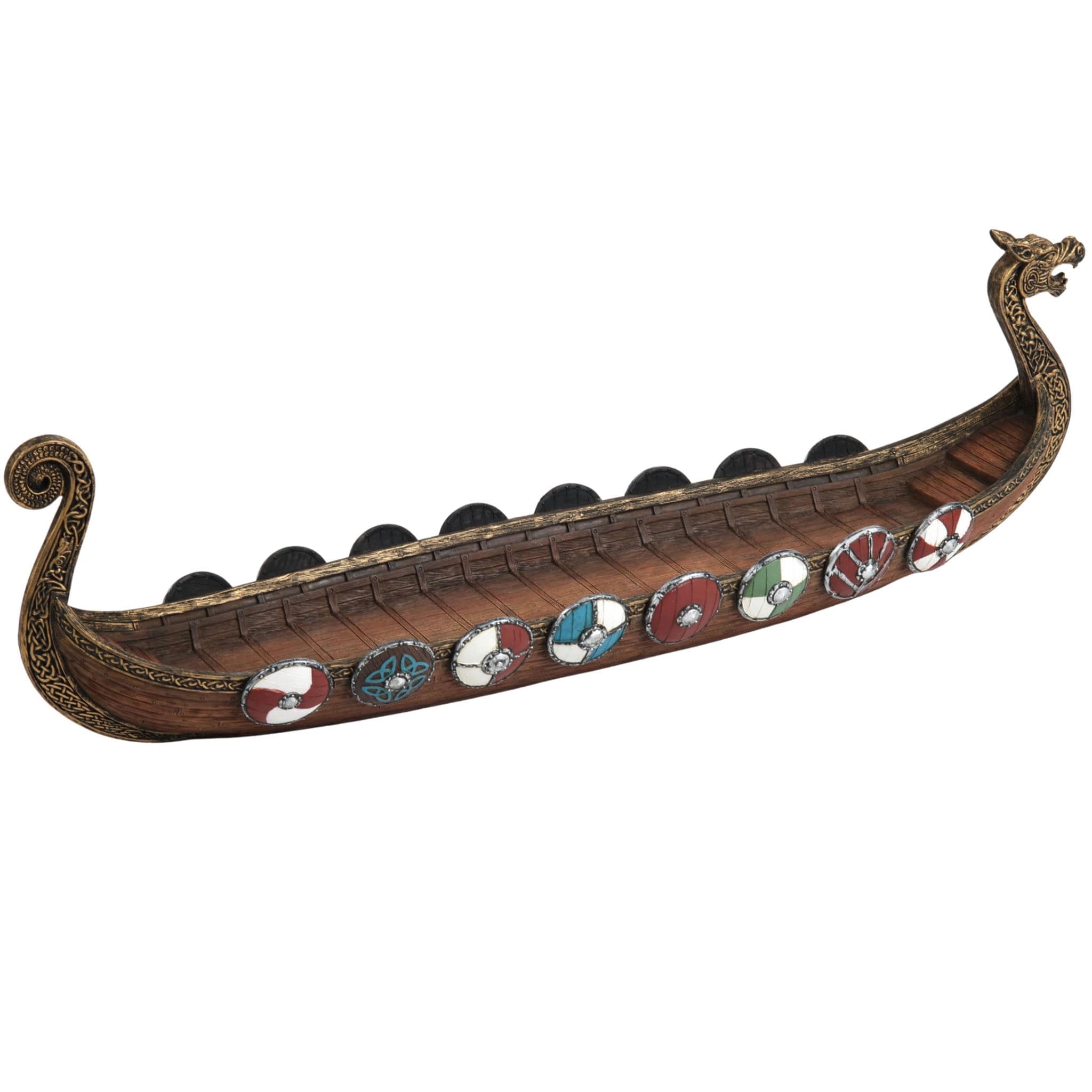 Viking Longship & Warband of Six, Norse Dwarf Warriors, Drakkar Ship Display, Viking Tabletop Decor, Scandinavian Gift