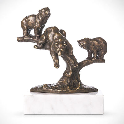 Three Bear Tree Sculpture | Handcrafted Bronze Decor