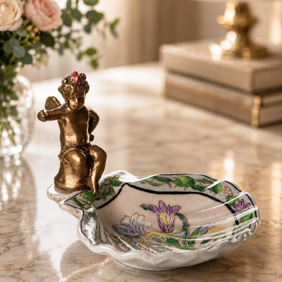 Cherub Shell Porcelain Trinket Dish | Handcrafted Porcelain Decor