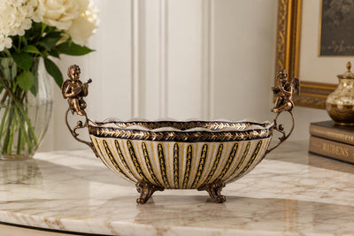 Cherub Porcelain Centerpiece Bowl | Handcrafted Bronze Decor