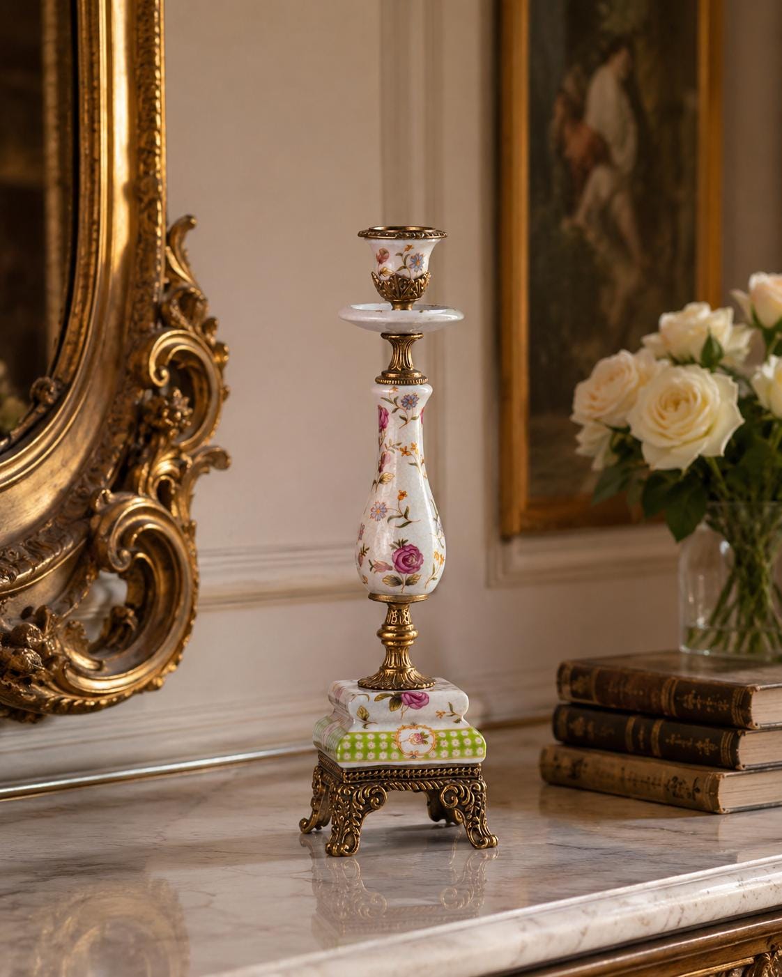 Floral Porcelain Candlestick | Handcrafted Porcelain Decor