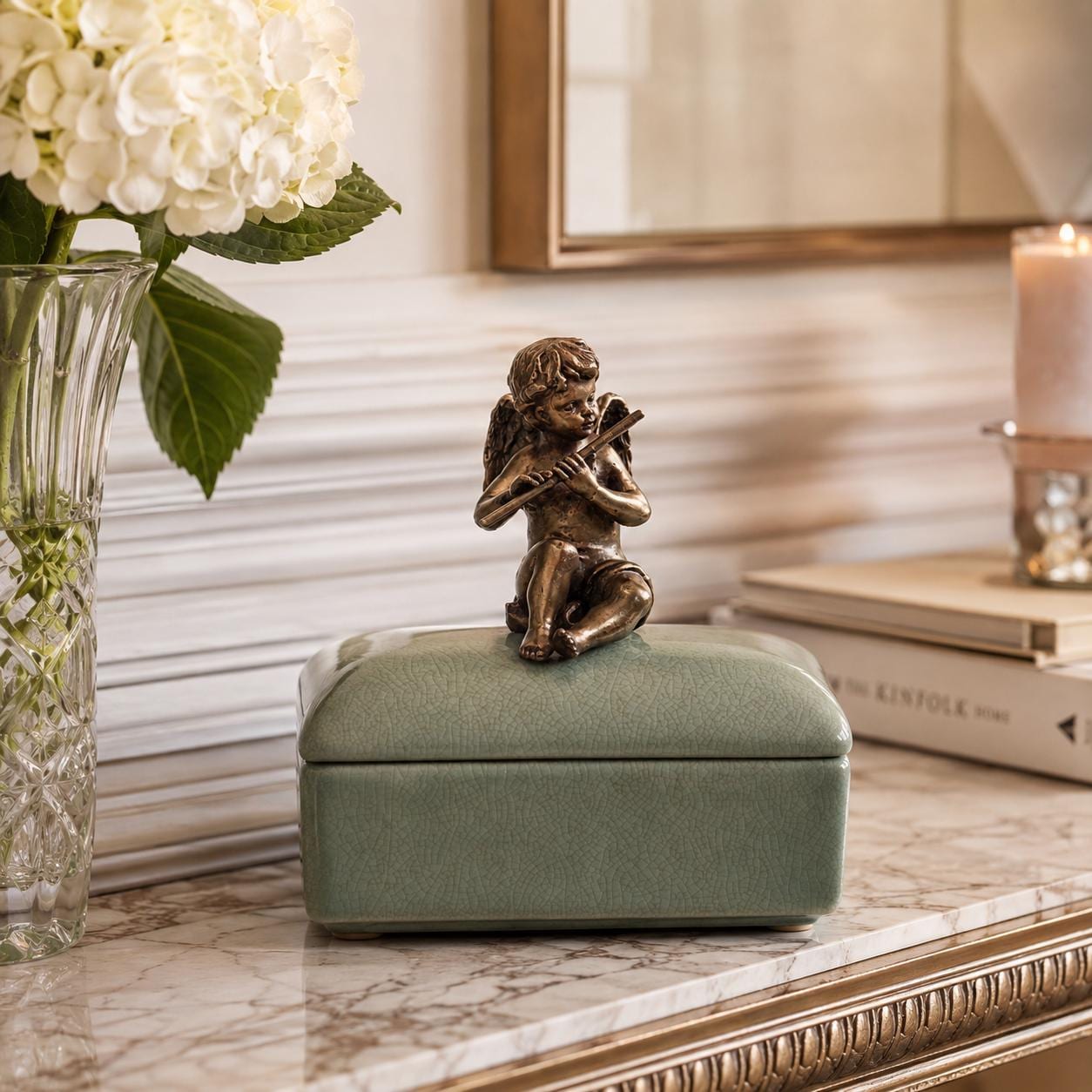 Seated Cherub Flute Statue | Handcrafted Bronze Decor