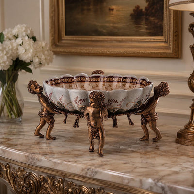 Cherub Porcelain Centerpiece Bowl | Handcrafted Bronze Decor