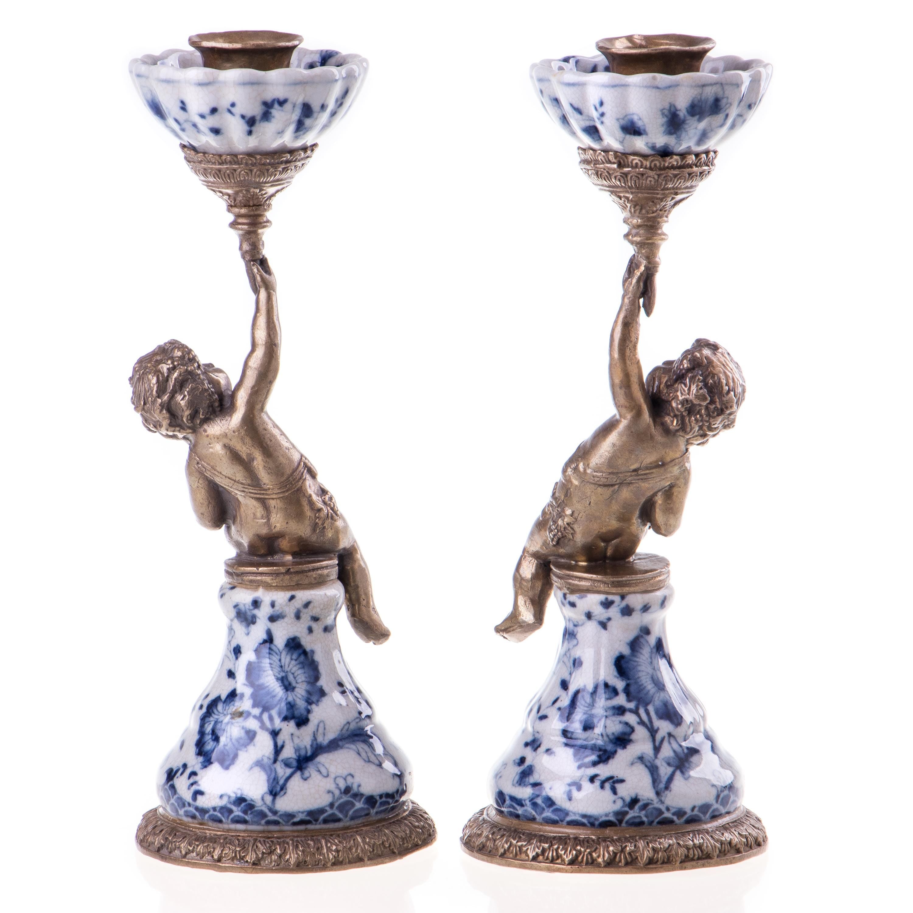 Cherub Candleholder Pair | Handcrafted Bronze Decor