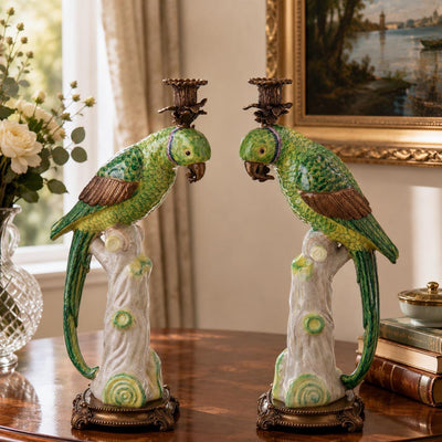 Vintage Parrot Candle Holders Pair | Handcrafted Porcelain Decor