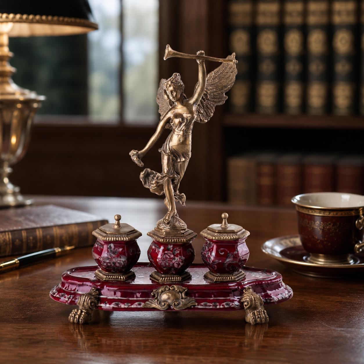 Winged Herald Desk Set | Handcrafted Bronze Decor