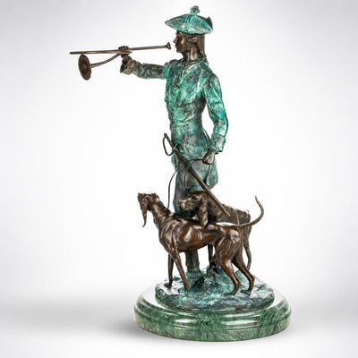 Bronze Hunting Lady Statue with Hounds | Handcrafted Bronze Decor