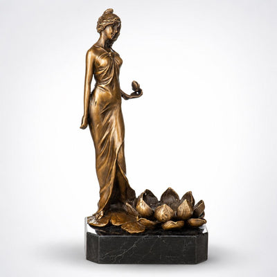 Bronze Lotus Lady Statue | Handcrafted Bronze Decor | Unique Home