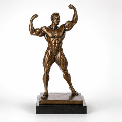 Flexing Male Figure Statue | Handcrafted Bronze Decor